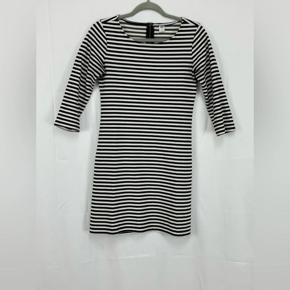 Old Navy Black White Striped 3/4 Sleeve T Shirt Dress Size Small Zip Closure - Picture 1 of 4